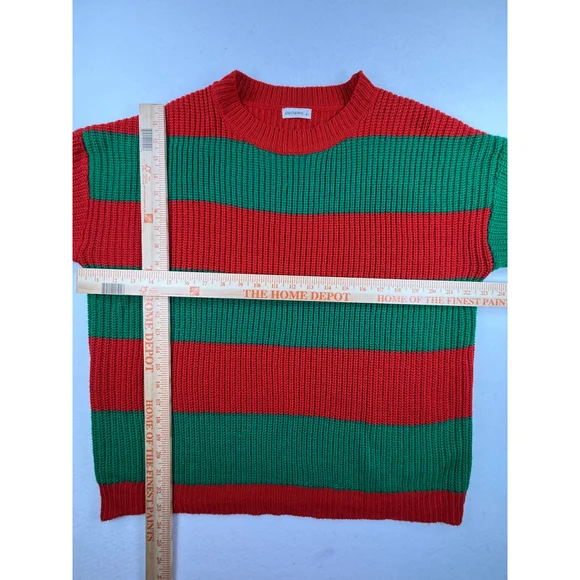 ANDTHEWHY Red Green Striped Chunky Knit Sweater M/L - Picture 3 of 6
